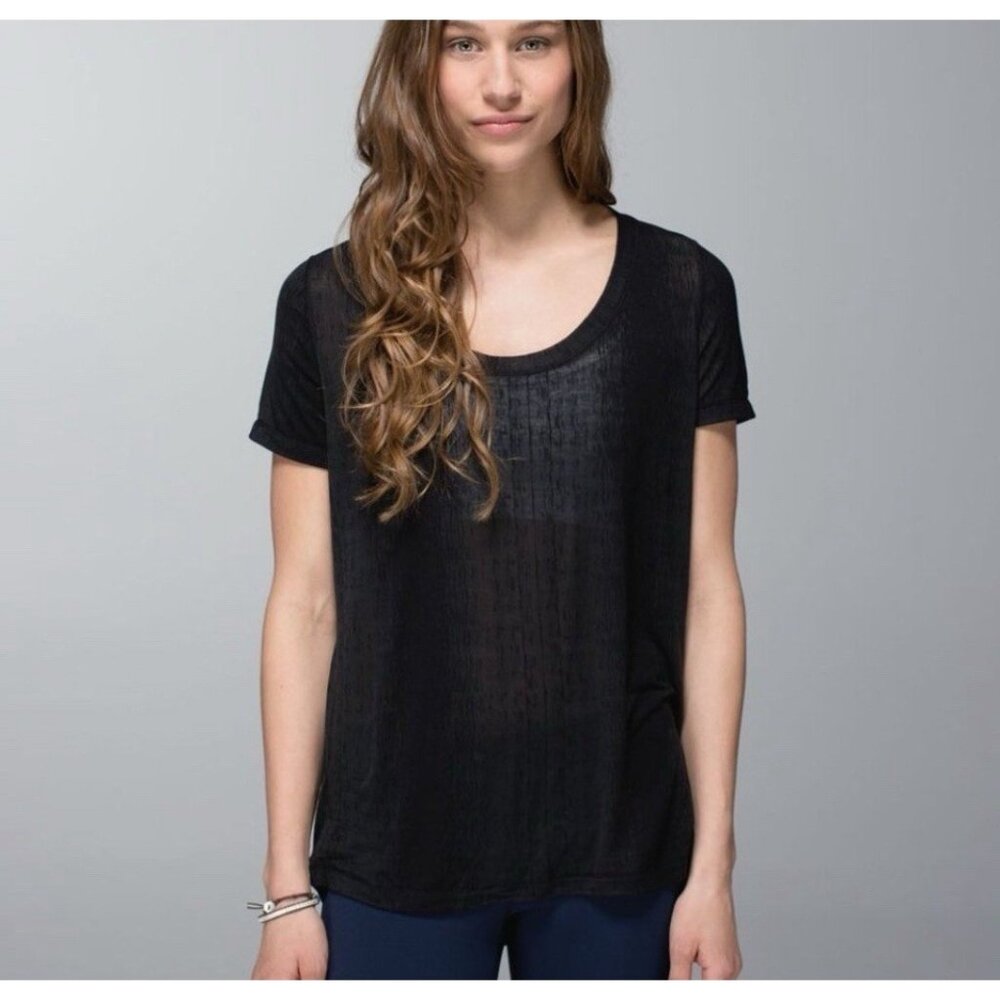 Lululemon Daily Practice Tee Misty Stripe Burnout Black‎ Size XS/S Loose Fit